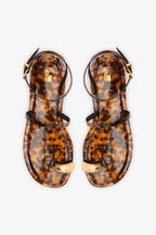 Tortoise Patent Leather Flat Sandal with Gold Toe Ring