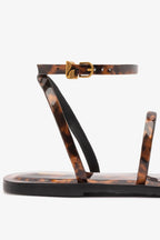 Tortoise Patent Leather Flat Sandal with Gold Toe Ring