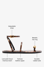 Tortoise Patent Leather Flat Sandal with Gold Toe Ring