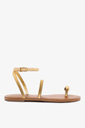 Gold Metallic Leather Flat Sandal with Ankle Strap