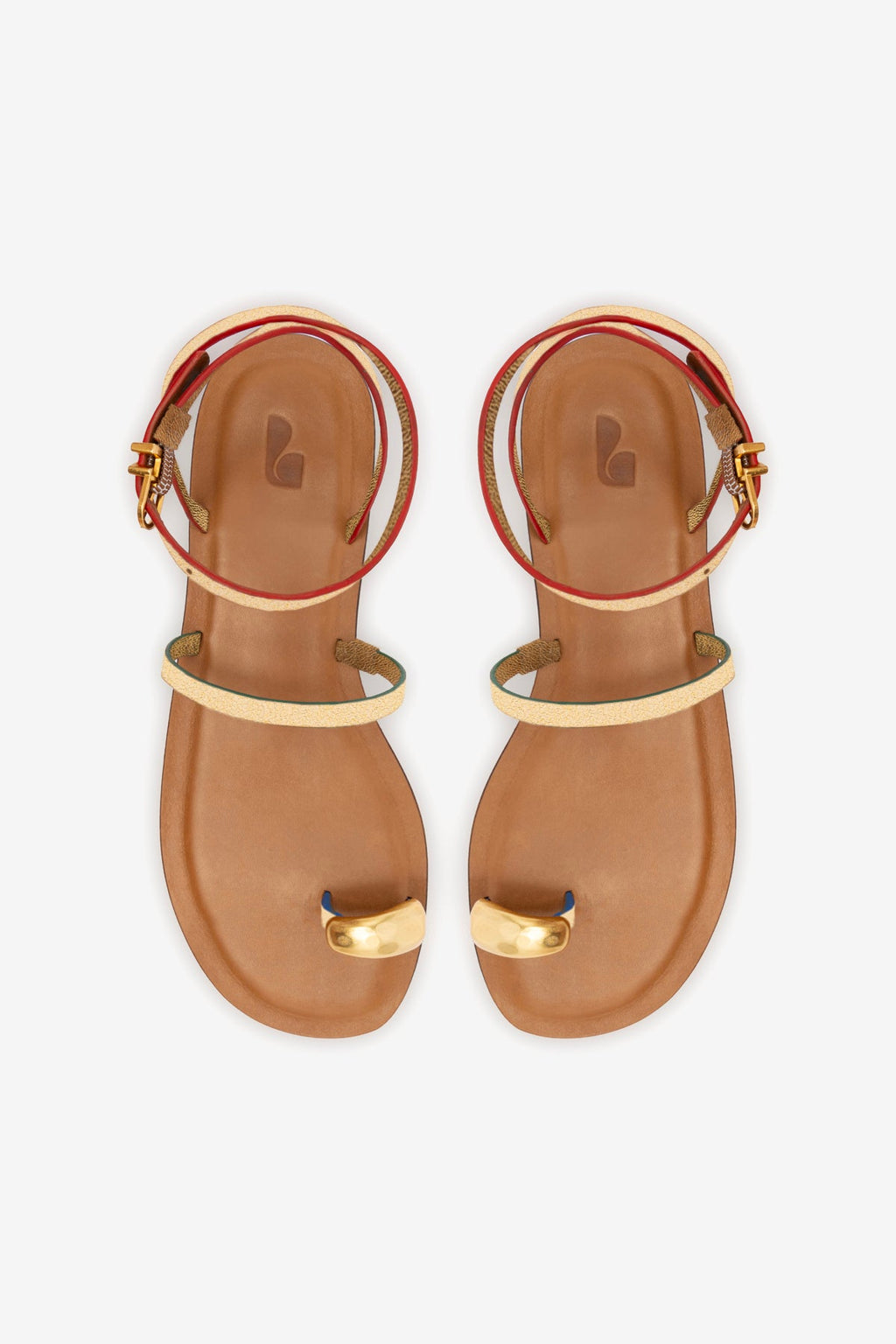 Gold Metallic Leather Flat Sandal with Ankle Strap