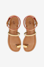 Gold Metallic Leather Flat Sandal with Ankle Strap