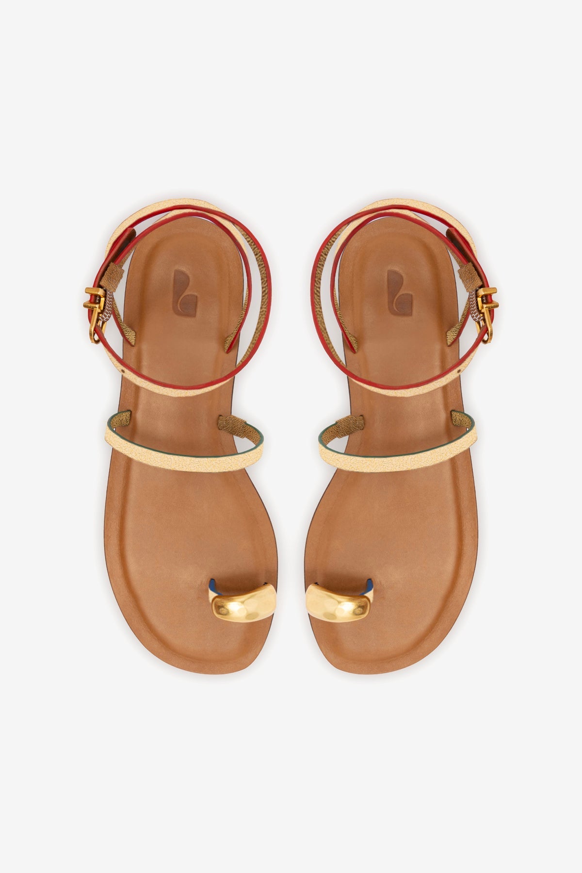 Gold Metallic Leather Flat Sandal with Ankle Strap