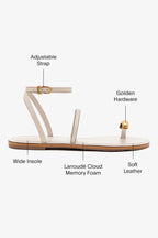 Ivory Leather Flat Sandal with Ankle Strap