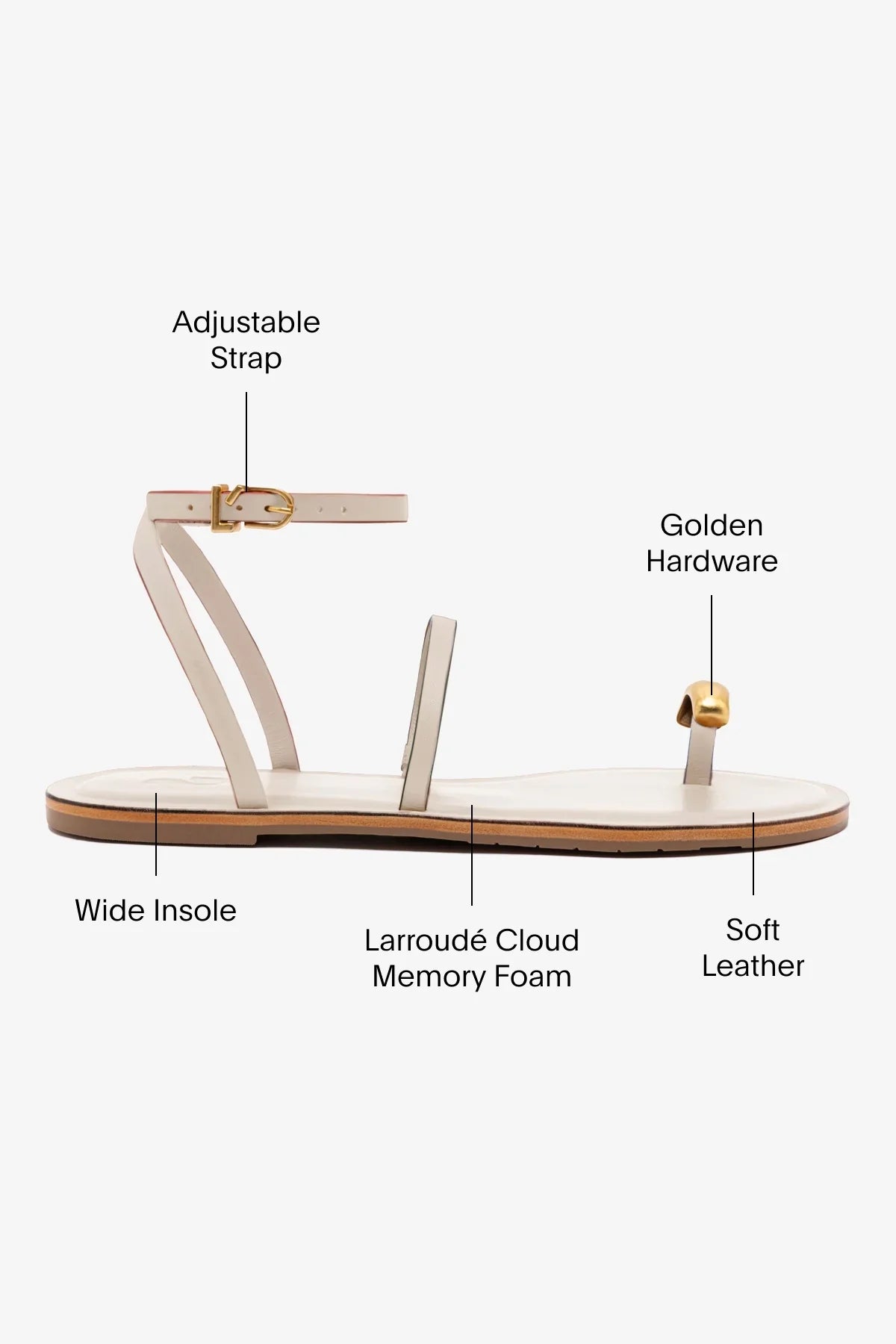 Ivory Leather Flat Sandal with Ankle Strap