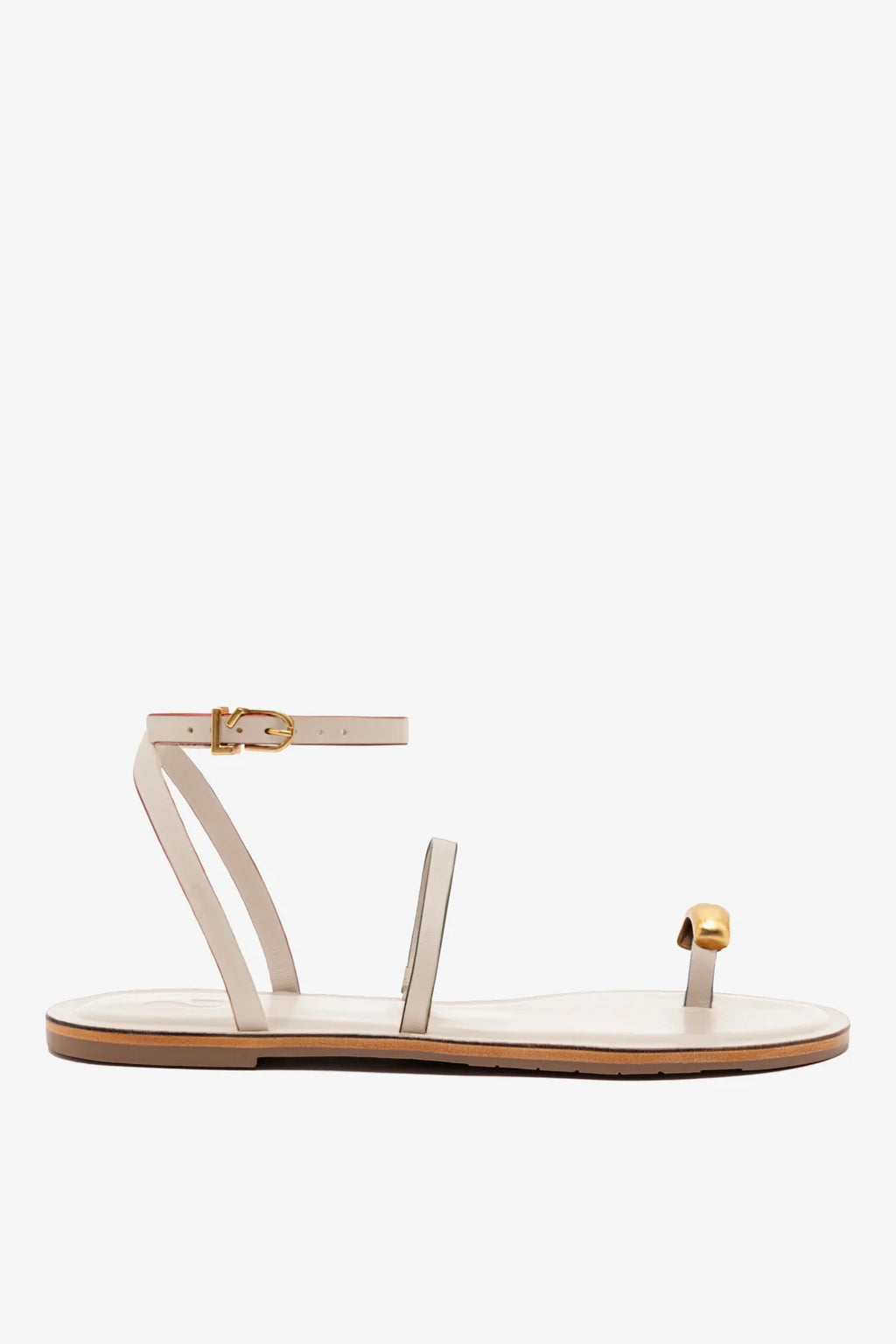 Ivory Leather Flat Sandal with Ankle Strap