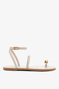 Ivory Leather Flat Sandal with Ankle Strap