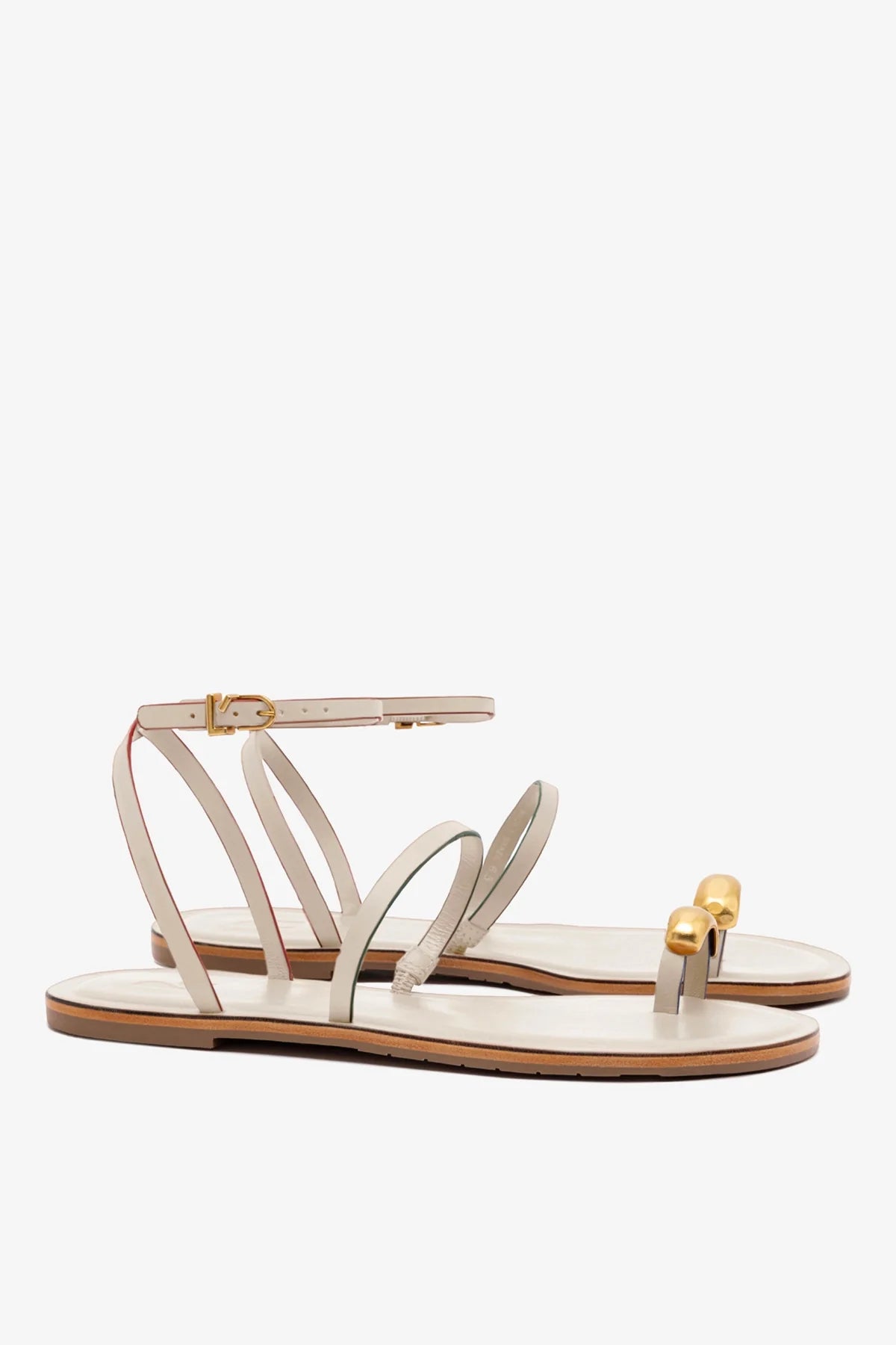 Ivory Leather Flat Sandal with Ankle Strap