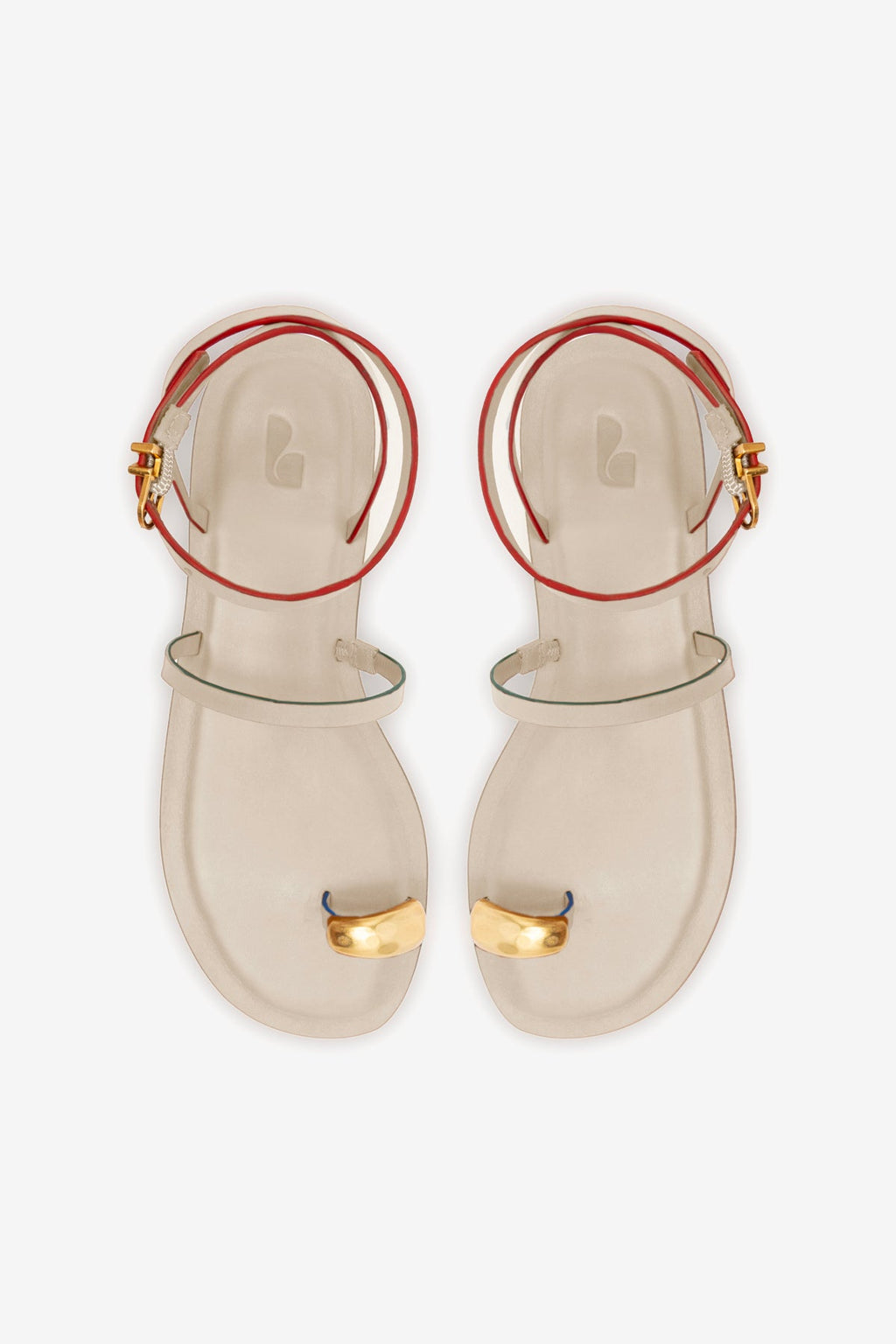 Ivory Leather Flat Sandal with Ankle Strap