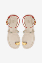 Ivory Leather Flat Sandal with Ankle Strap
