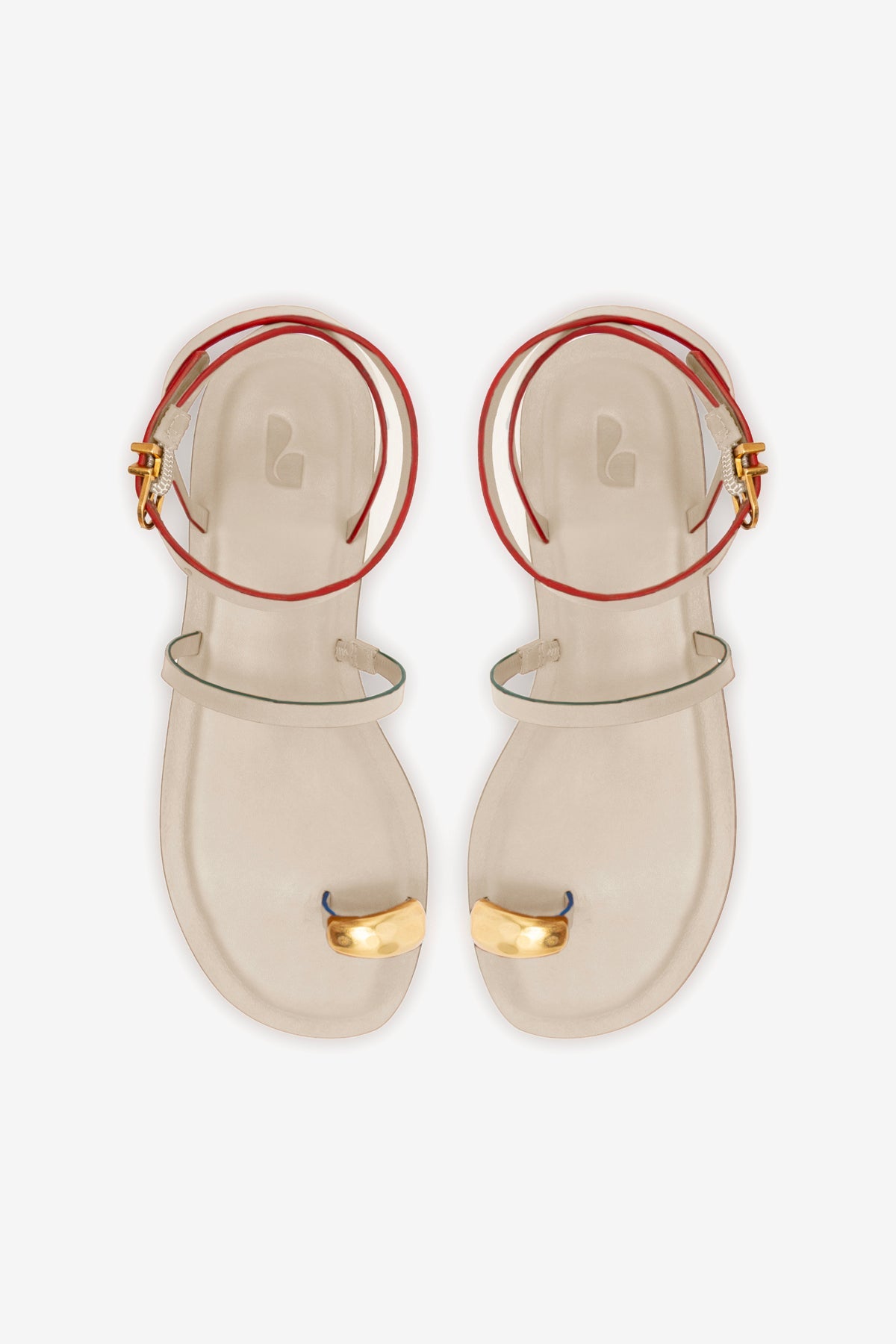 Ivory Leather Flat Sandal with Ankle Strap