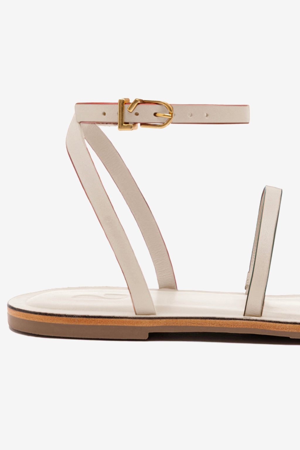 Ivory Leather Flat Sandal with Ankle Strap