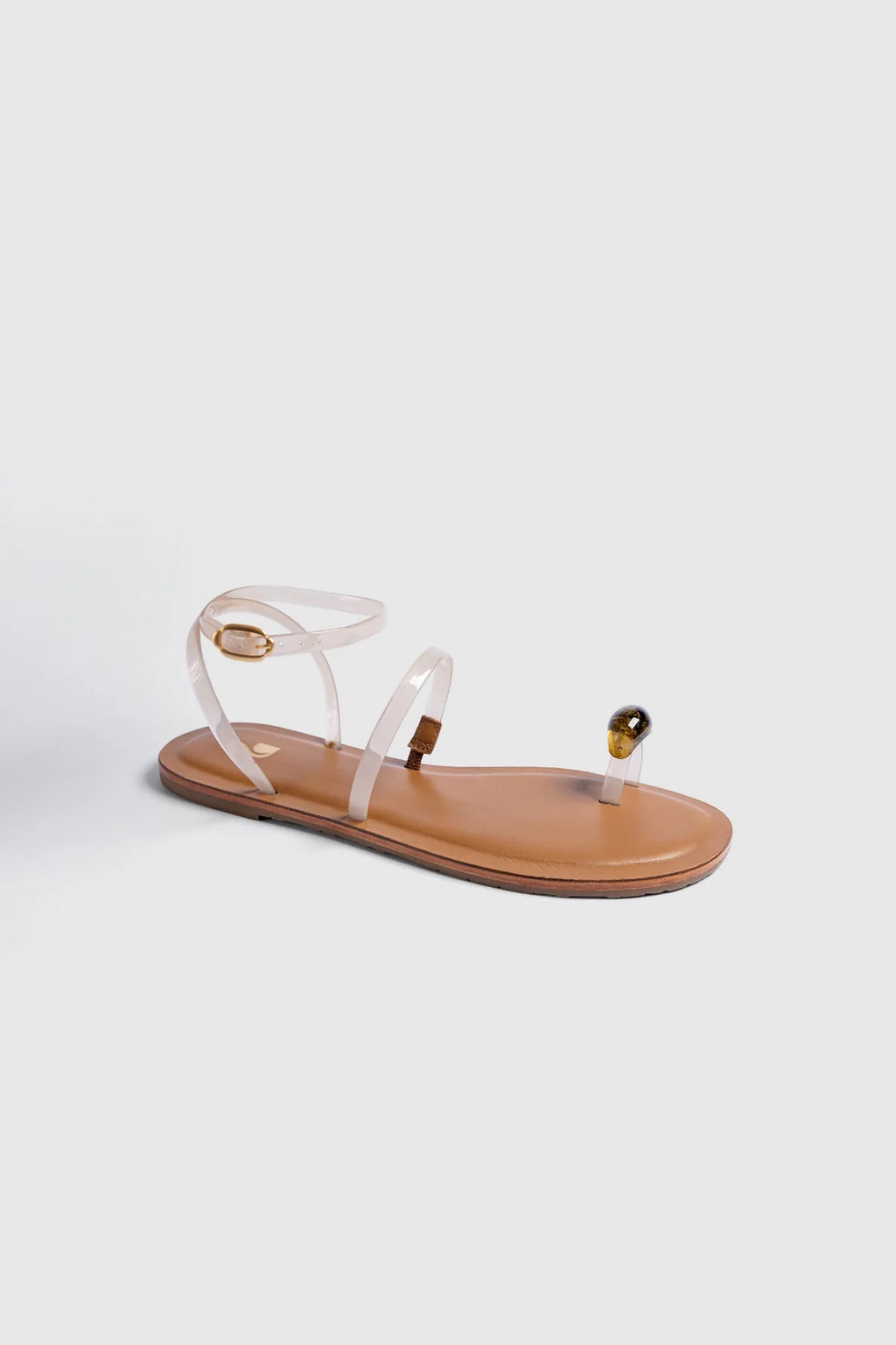 Ivory Vinyl Jelly Flat Sandal with Metallic Toe Accent