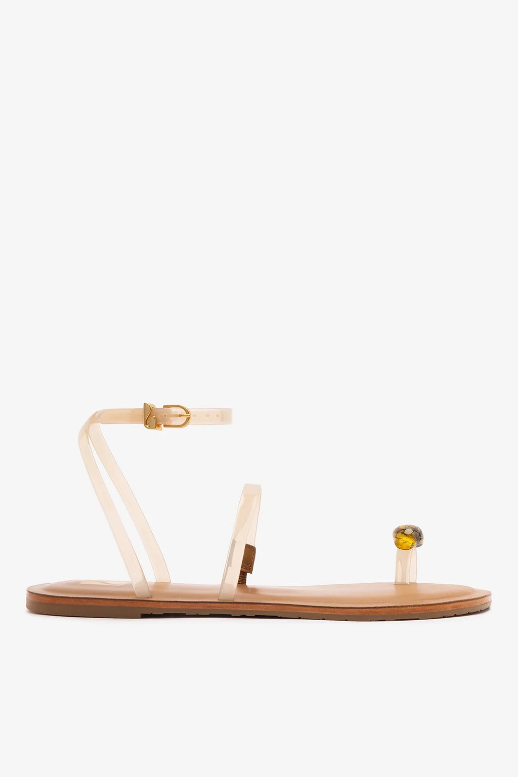 Ivory Vinyl Jelly Flat Sandal with Metallic Toe Accent