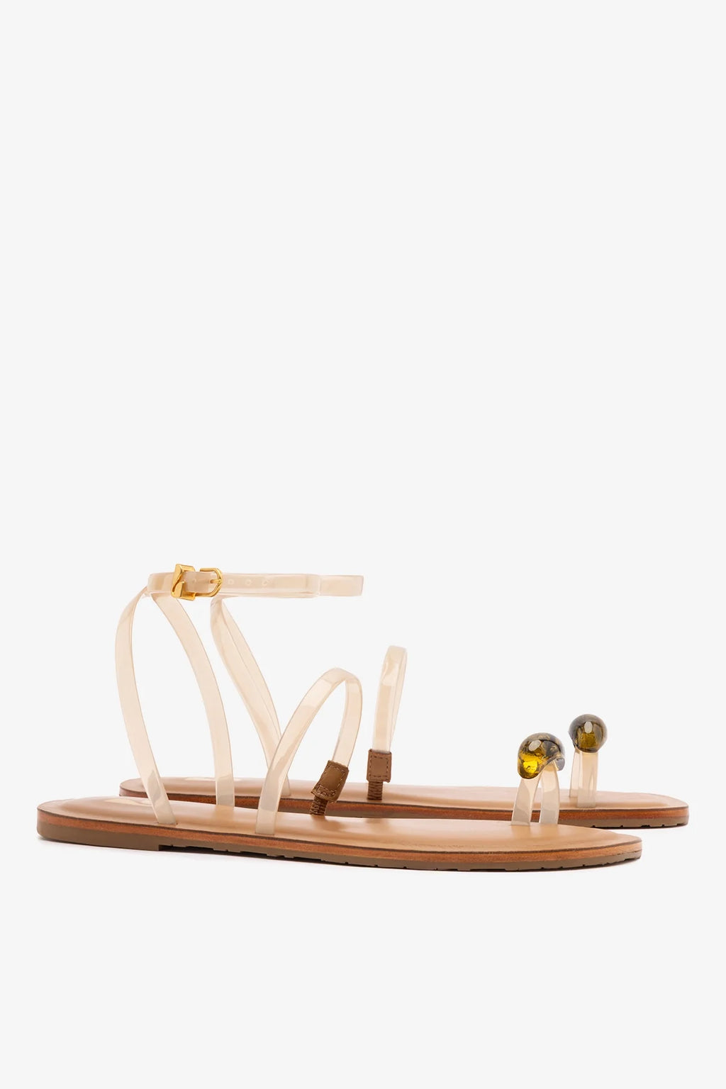 Ivory Vinyl Jelly Flat Sandal with Metallic Toe Accent