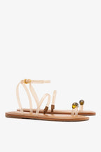 Ivory Vinyl Jelly Flat Sandal with Metallic Toe Accent