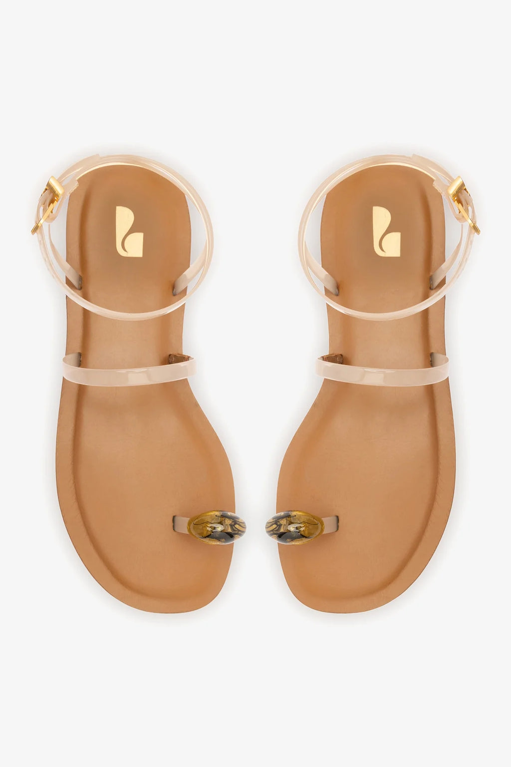 Ivory Vinyl Jelly Flat Sandal with Metallic Toe Accent