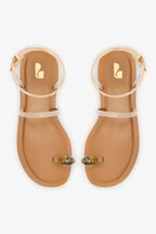 Ivory Vinyl Jelly Flat Sandal with Metallic Toe Accent