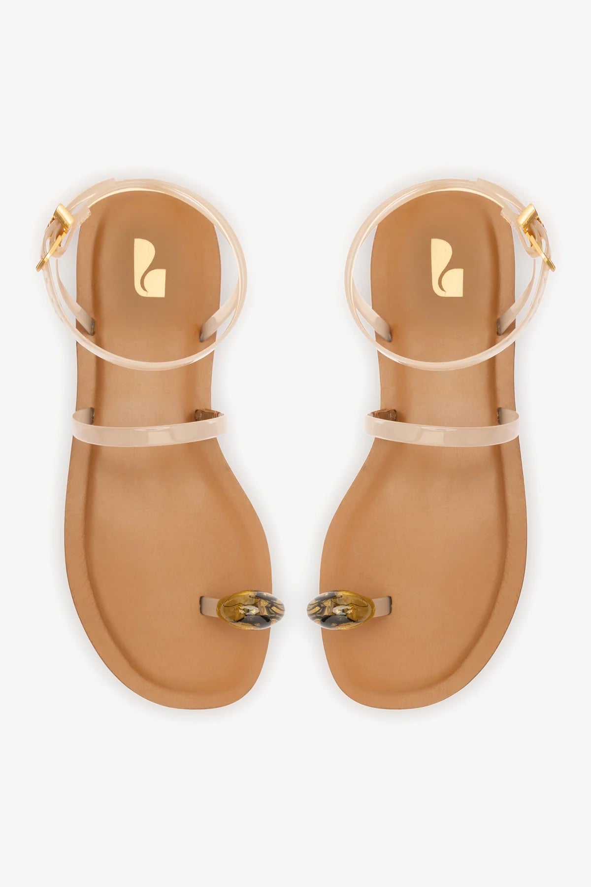 Ivory Vinyl Jelly Flat Sandal with Metallic Toe Accent