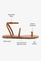 Light Caramel Leather Flat Sandal with Ankle Strap