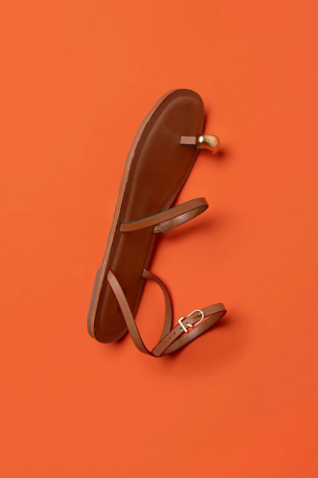 Light Caramel Leather Flat Sandal with Ankle Strap