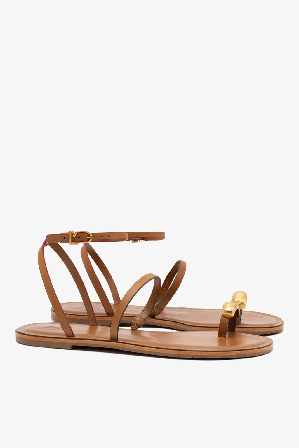 Light Caramel Leather Flat Sandal with Ankle Strap