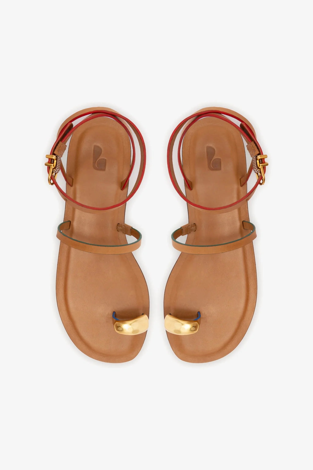 Light Caramel Leather Flat Sandal with Ankle Strap