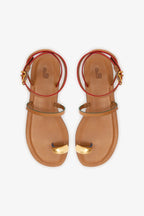 Light Caramel Leather Flat Sandal with Ankle Strap