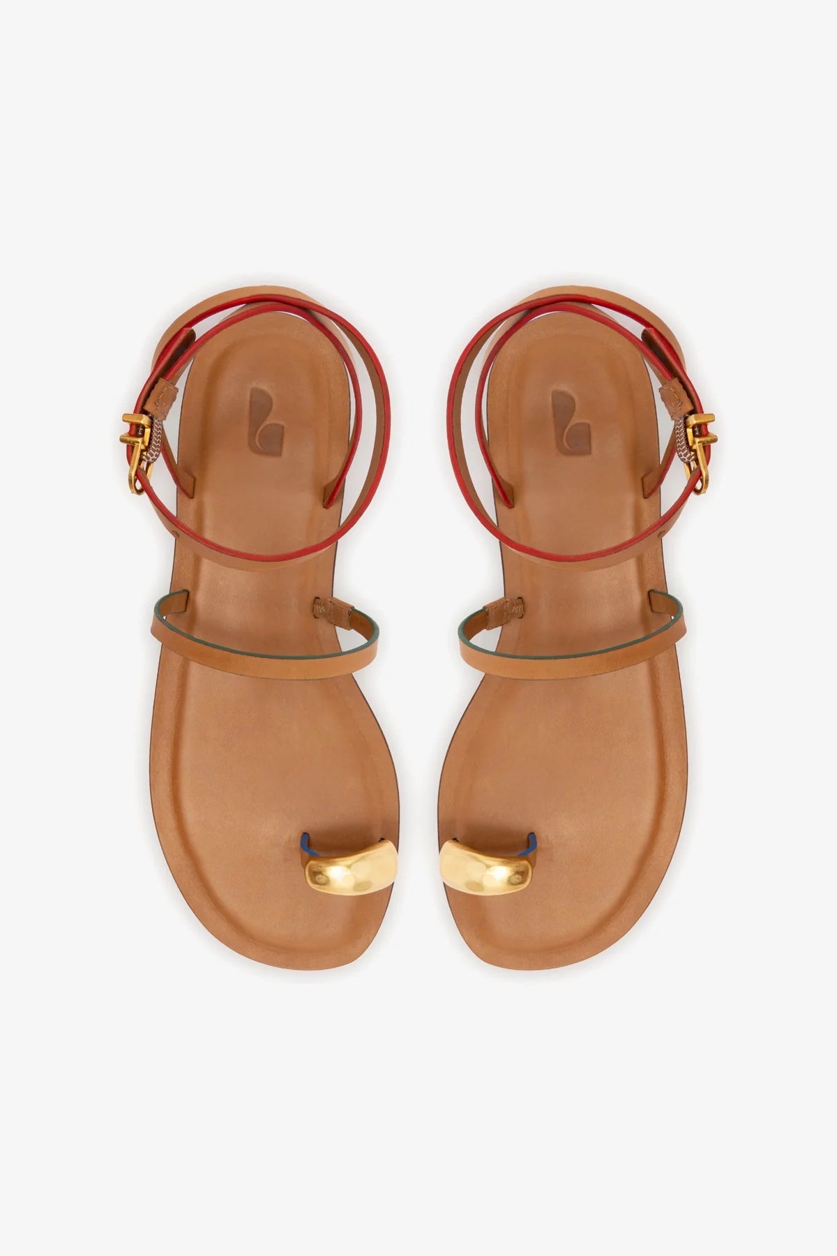 Light Caramel Leather Flat Sandal with Ankle Strap