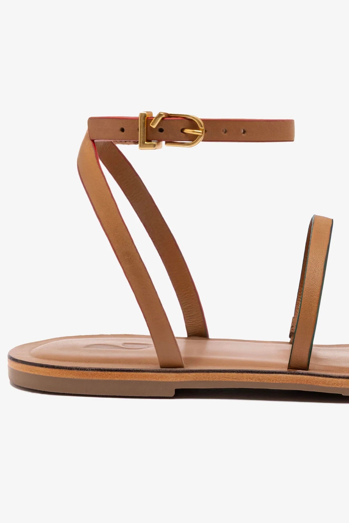 Light Caramel Leather Flat Sandal with Ankle Strap