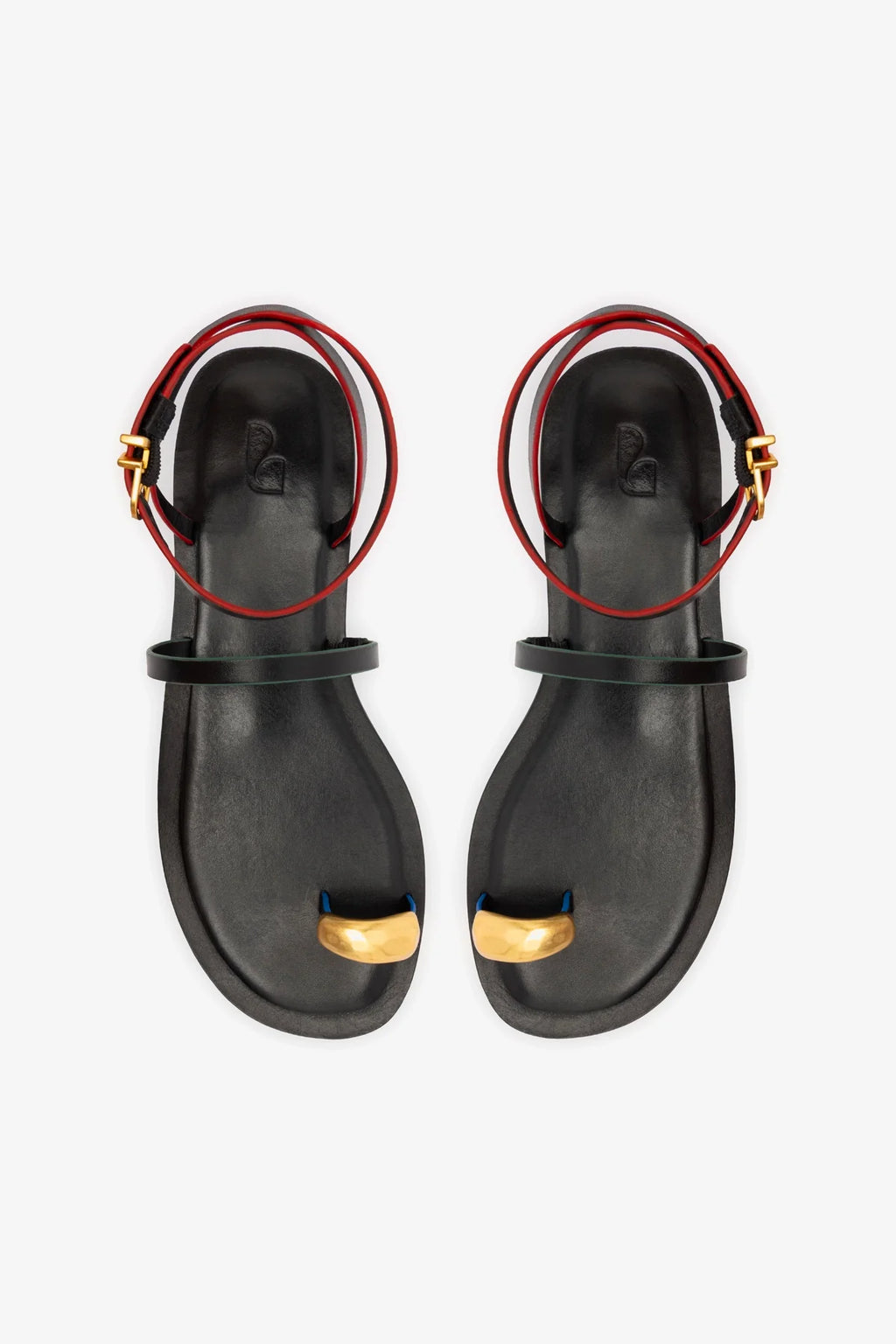 Black Leather Flat Sandal with Ankle Strap