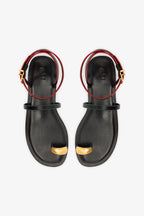 Black Leather Flat Sandal with Ankle Strap