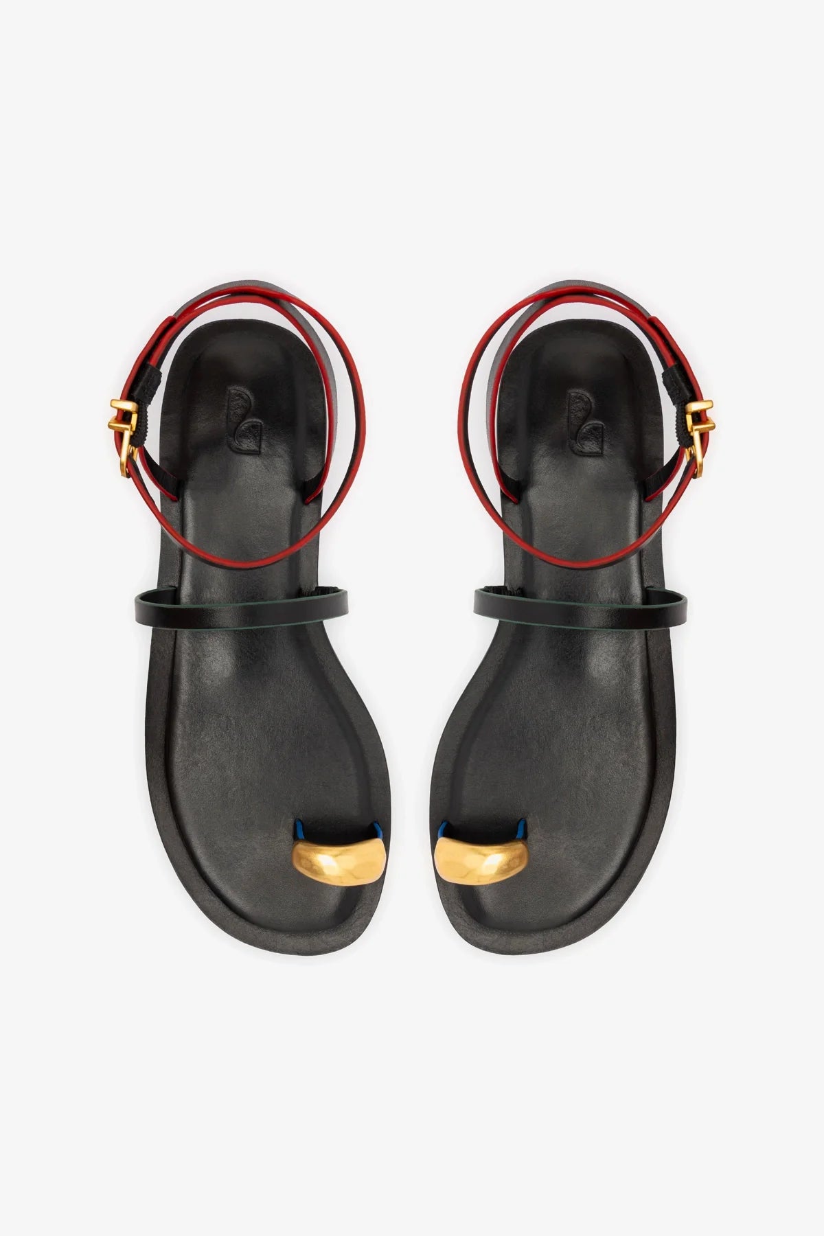 Black Leather Flat Sandal with Ankle Strap