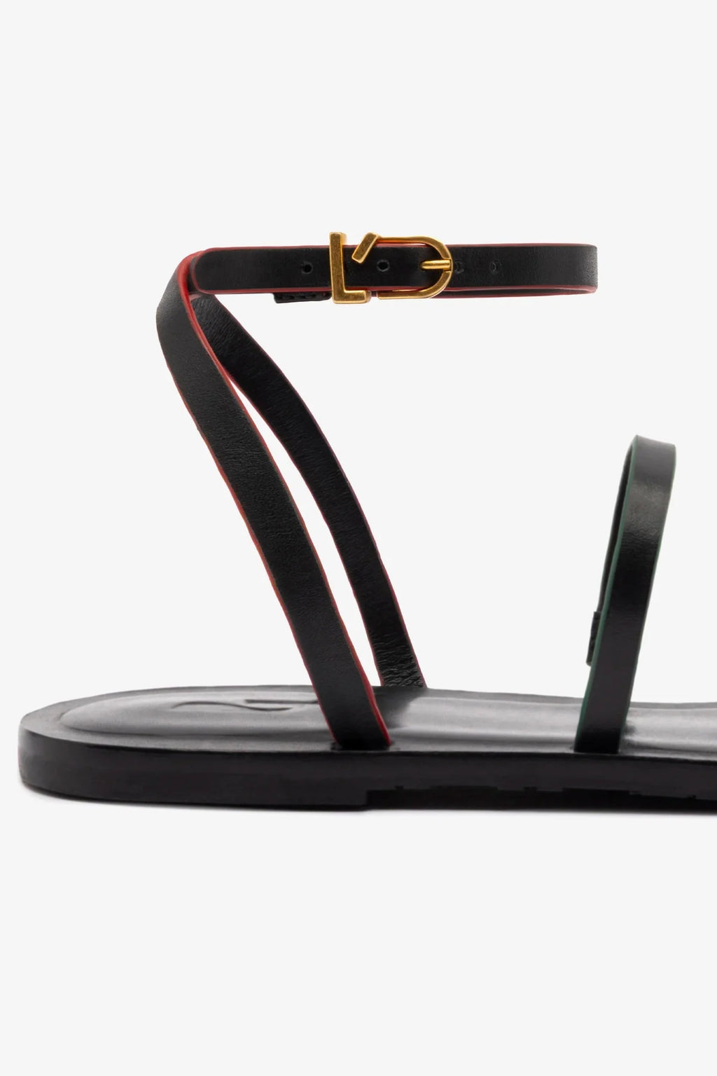Black Leather Flat Sandal with Ankle Strap