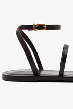 Black Leather Flat Sandal with Ankle Strap