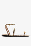 Neutral Snake Leather Flat Sandal with Ankle Strap