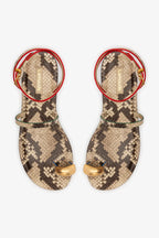 Neutral Snake Leather Flat Sandal with Ankle Strap