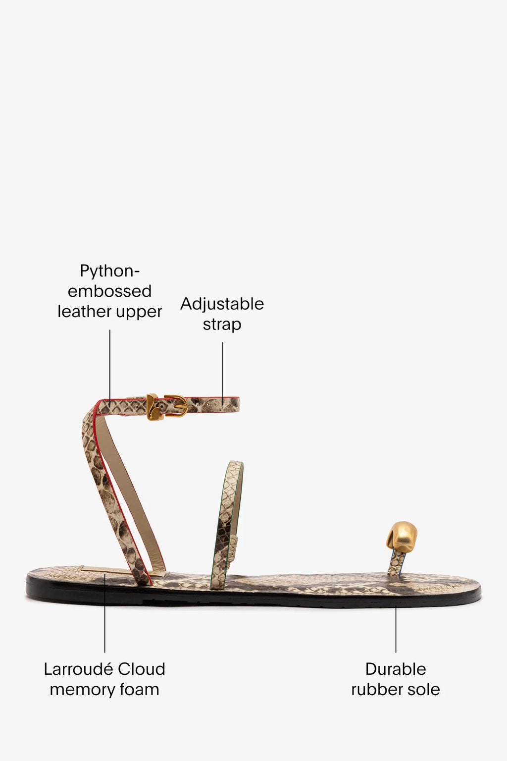 Neutral Snake Leather Flat Sandal with Ankle Strap