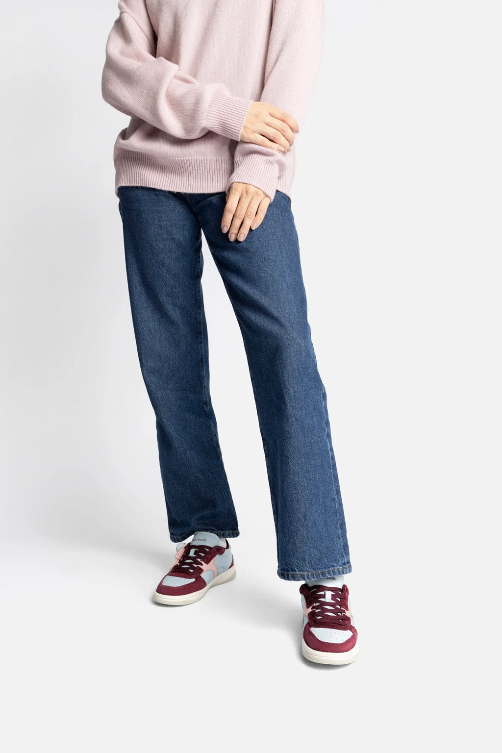 Burgundy Suede, Blue and Pink Leather Low-Profile Sneaker