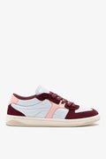 Burgundy Suede, Blue and Pink Leather Low-Profile Sneaker