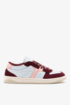 Burgundy Suede, Blue and Pink Leather Low-Profile Sneaker