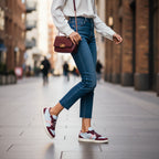 Burgundy Suede, Blue and Pink Leather Low-Profile Sneaker