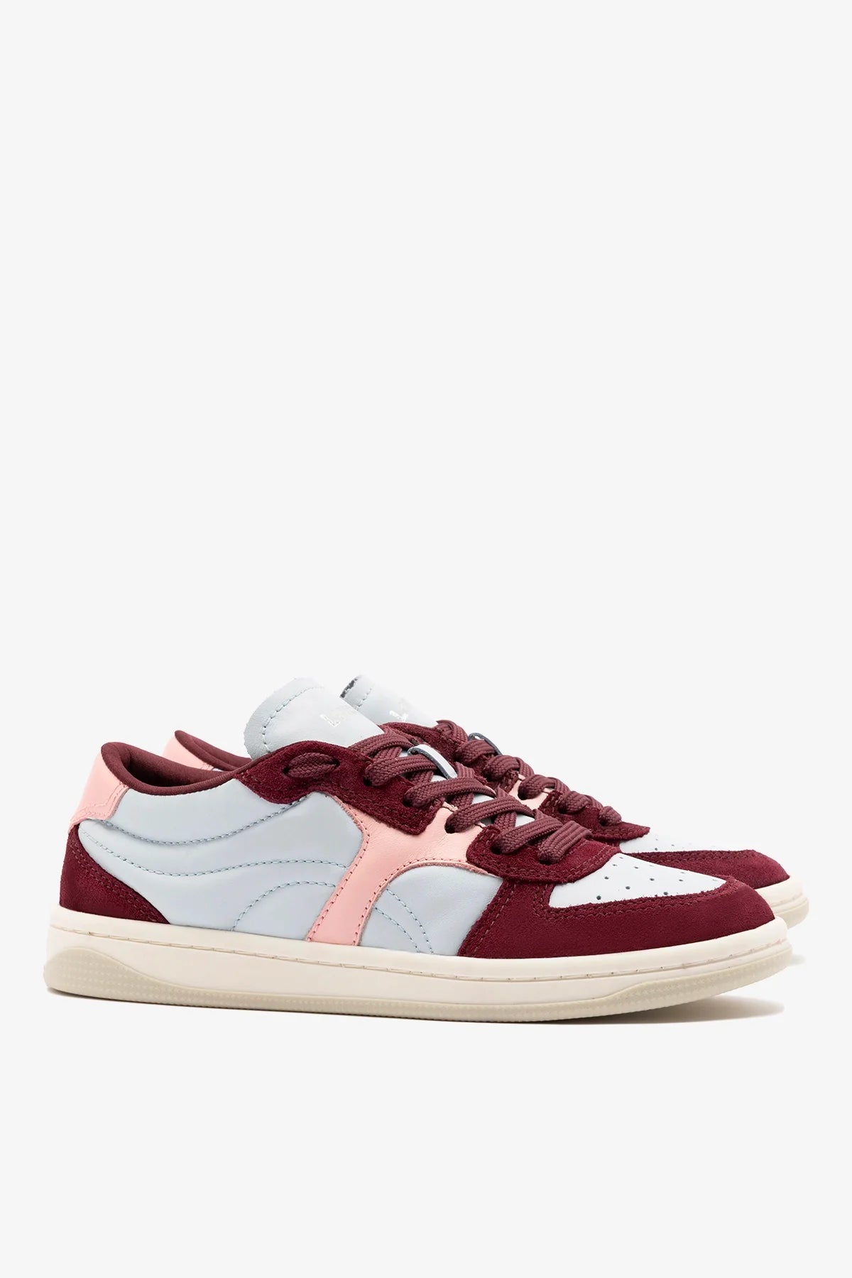 Burgundy Suede, Blue and Pink Leather Low-Profile Sneaker
