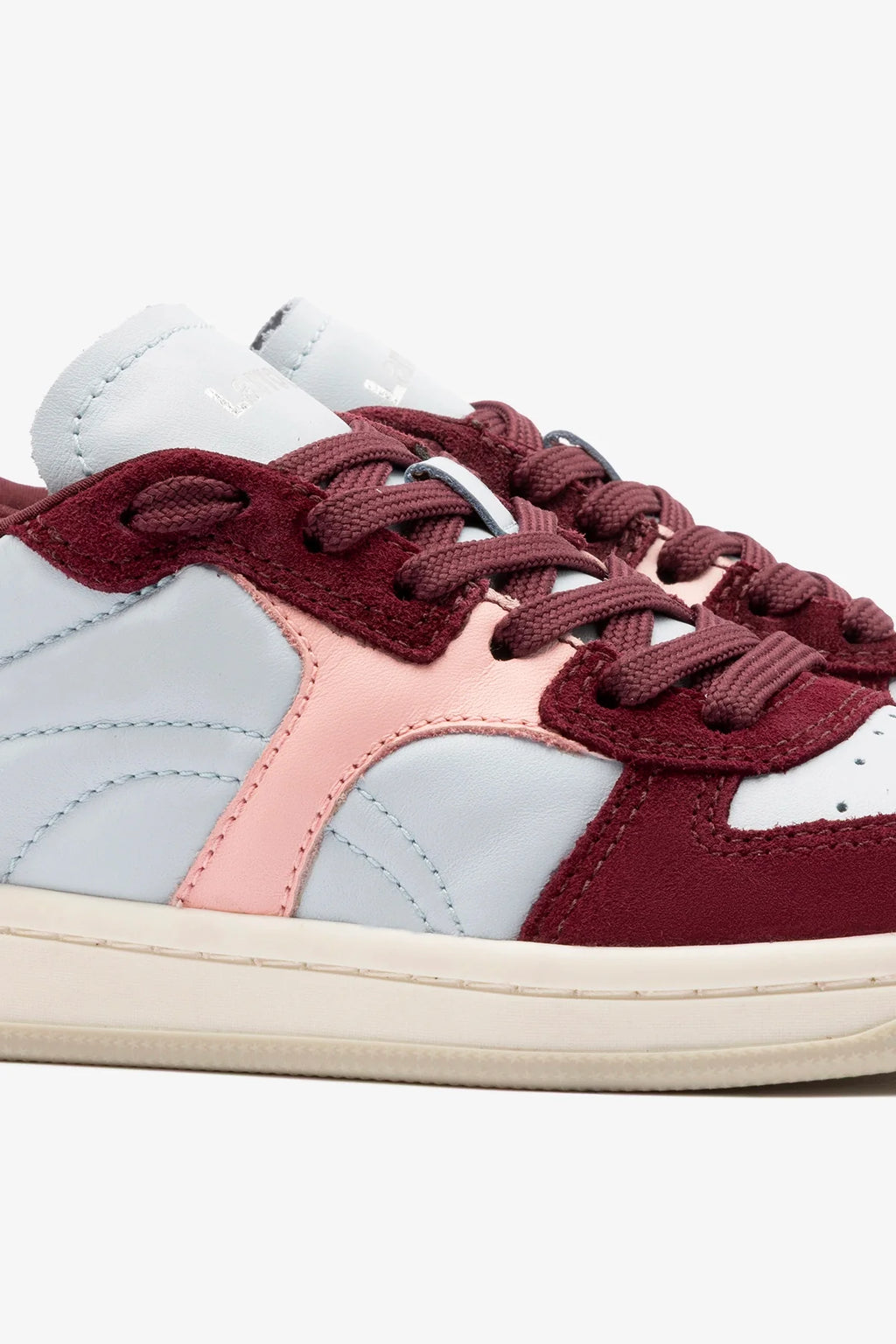 Burgundy Suede, Blue and Pink Leather Low-Profile Sneaker