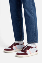 Burgundy Suede, Blue and Pink Leather Low-Profile Sneaker
