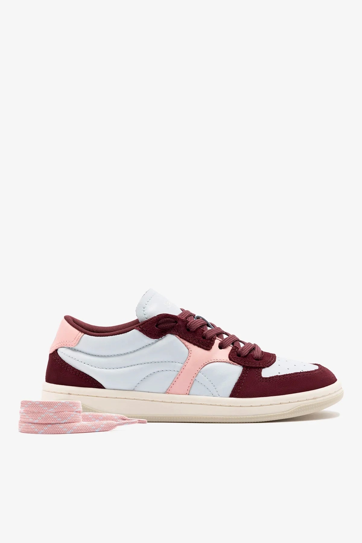 Burgundy Suede, Blue and Pink Leather Low-Profile Sneaker