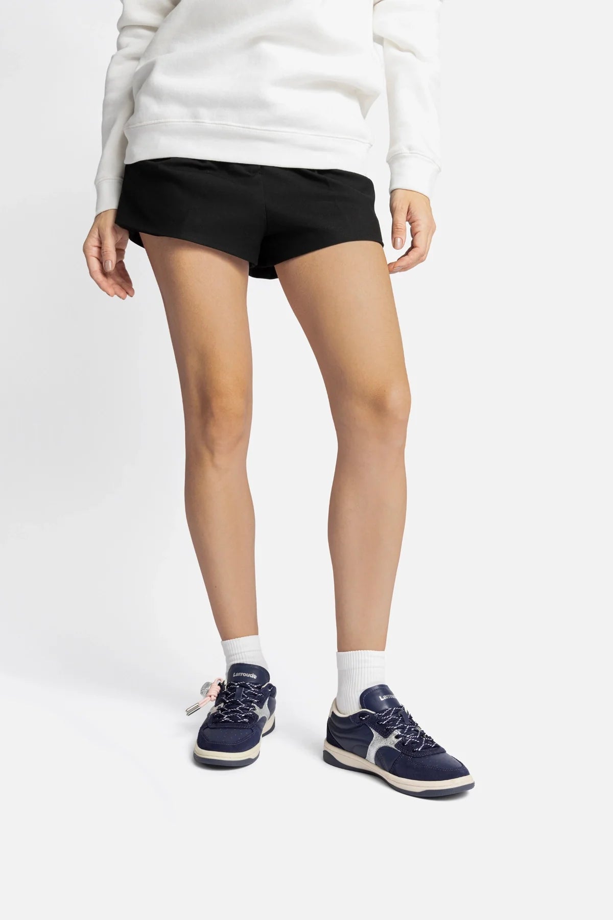 Navy Suede and Silver Sparkle Leather Low-Profile Sneaker