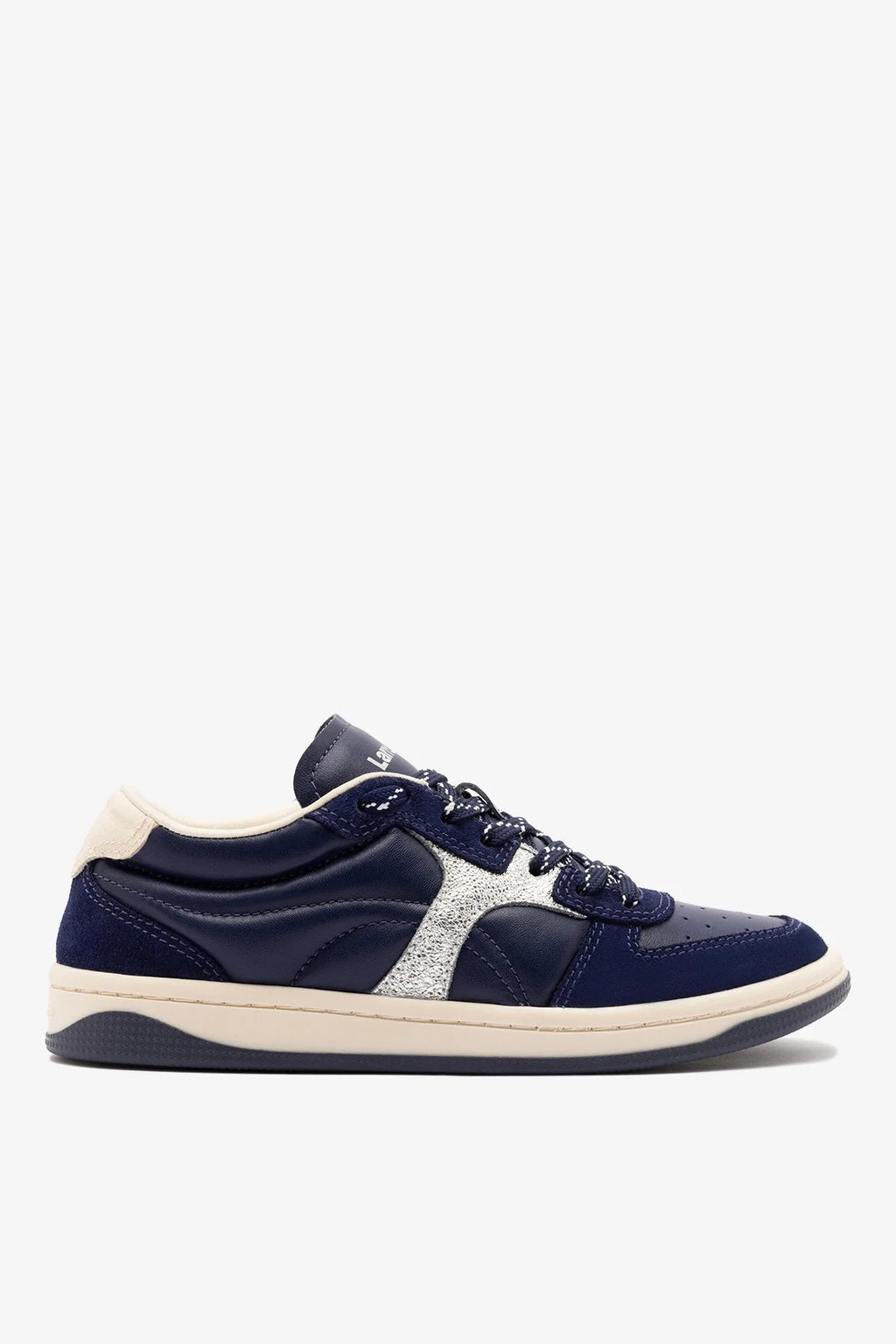 Navy Suede and Silver Sparkle Leather Low-Profile Sneaker