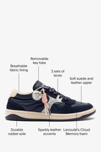 Navy Suede and Silver Sparkle Leather Low-Profile Sneaker