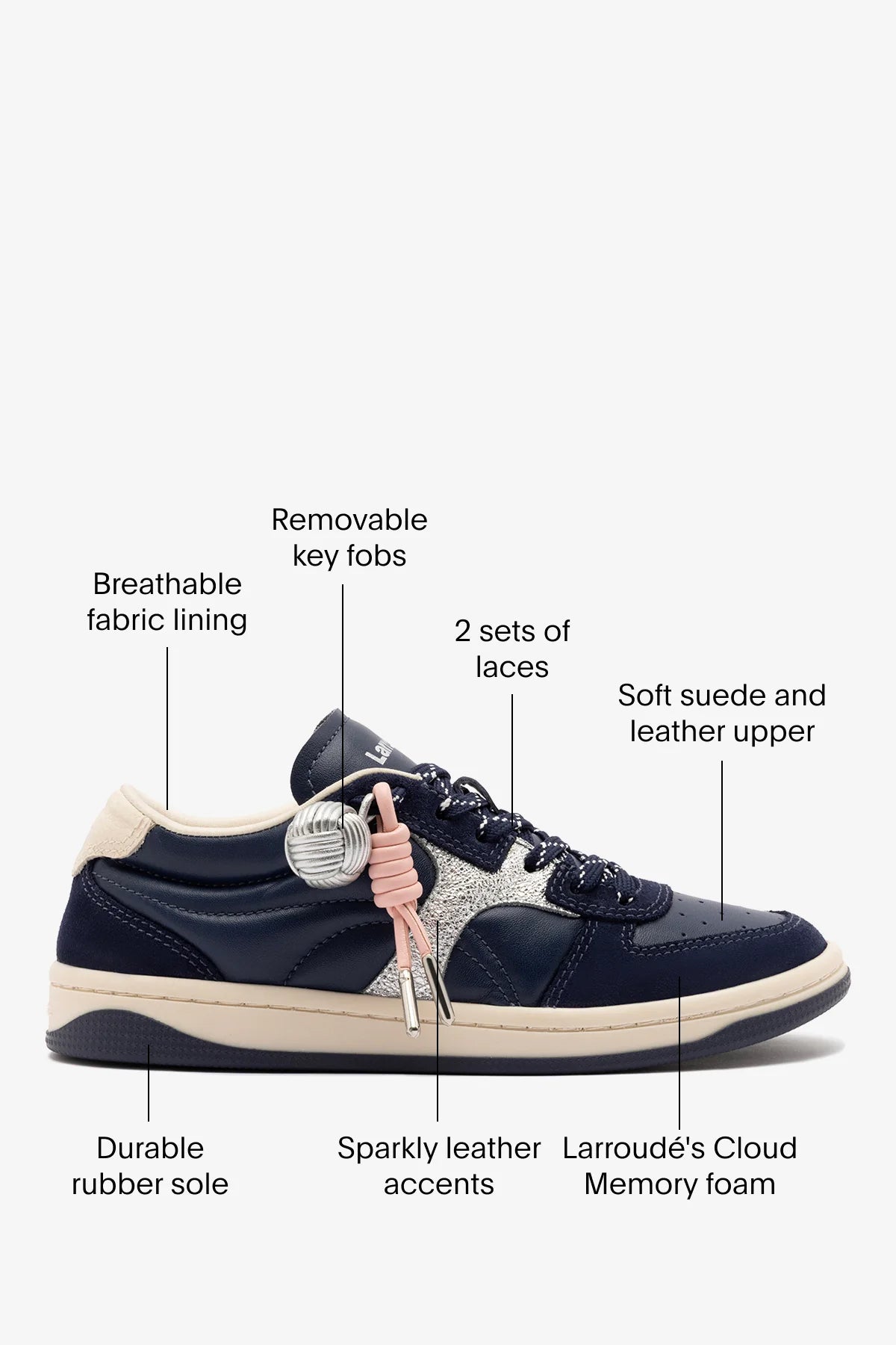 Navy Suede and Silver Sparkle Leather Low-Profile Sneaker